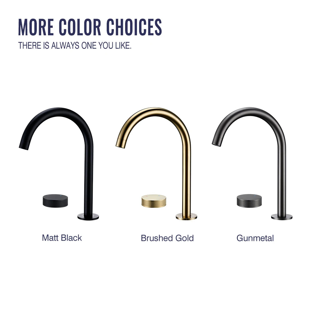 Gunmetal Basin faucet Knurled Switch 360 Rotating Spout two holes Deck Mounted Sink Tap Bathroom Widerspread Mixer 2 set