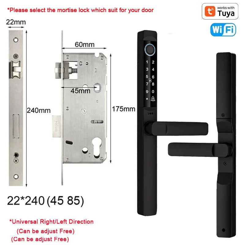 Tuya App Smart Door Lock Waterproof Fingerprint Password Card Bridge-Cut For Outdoor Pull Push Sliding Grille Door