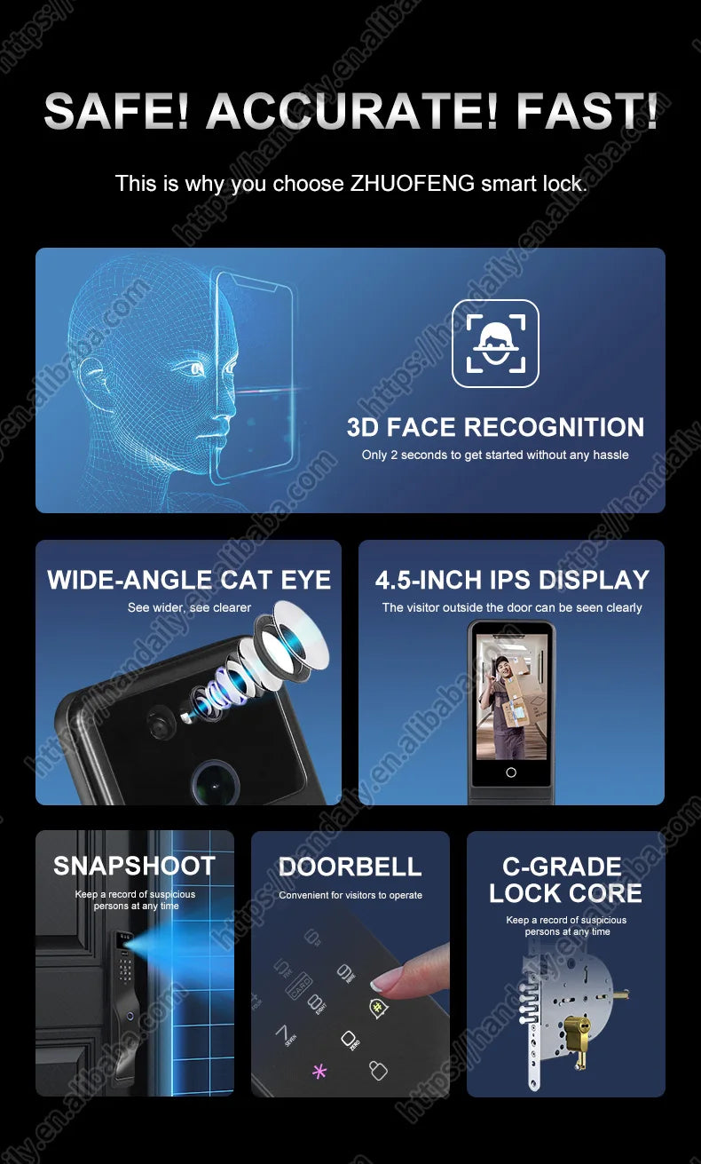 Face Recognition Smart Door Lock Israel Mortise Wifi Fingerprint Cerradura Tuya Inteligente Digital Lock With Camera For Home