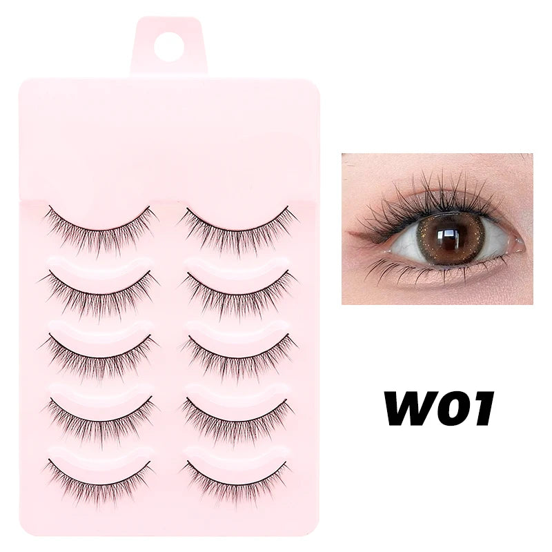 Anime Manga False Eyelashes - Natural Wispy Faux Lashes - 5 Pairs Set False Eyelashes W01 Tidesmit