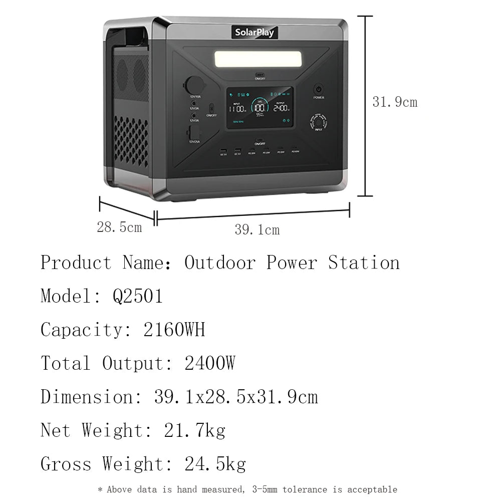 SOLARPLAY Portable Power Station  2400W（4800W Peak）Emergency Backup 2160WH High-power Power Supply for Home Outdoor Power Outage