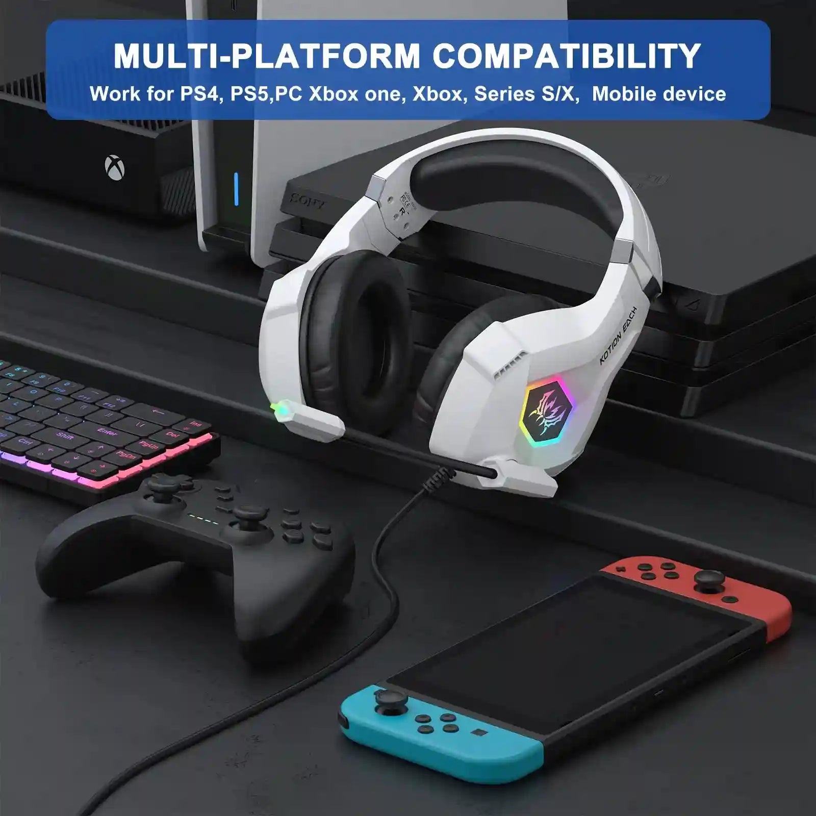 Tidesmit RGB Over-Ear Gaming Headphones with Mic - Low Latency Audio Tidesmit