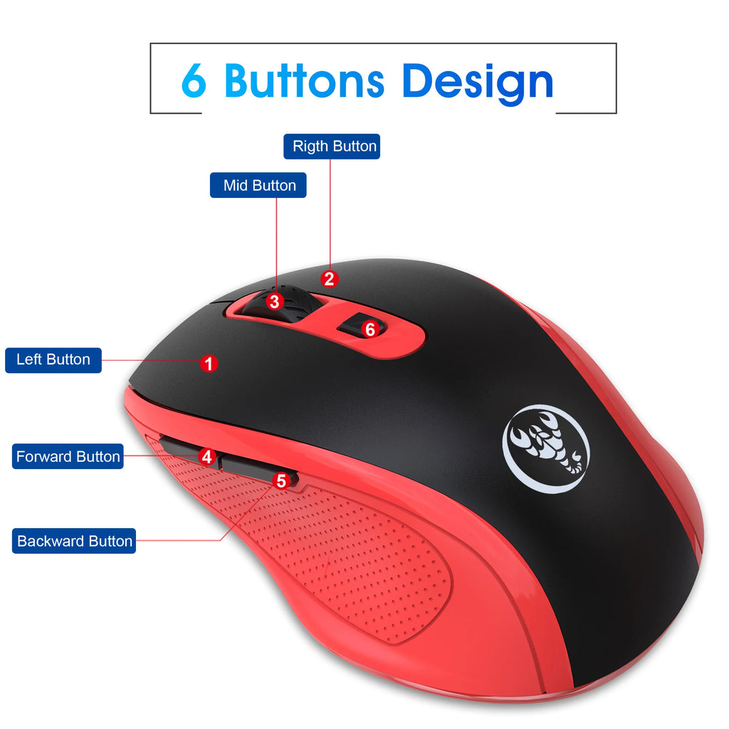 HXSJ Ergonomic 2.4G Wireless Gaming Mouse - Optical, 3-Level Adjustable Resolution, Comfortable Design for Laptop Desktop Mac