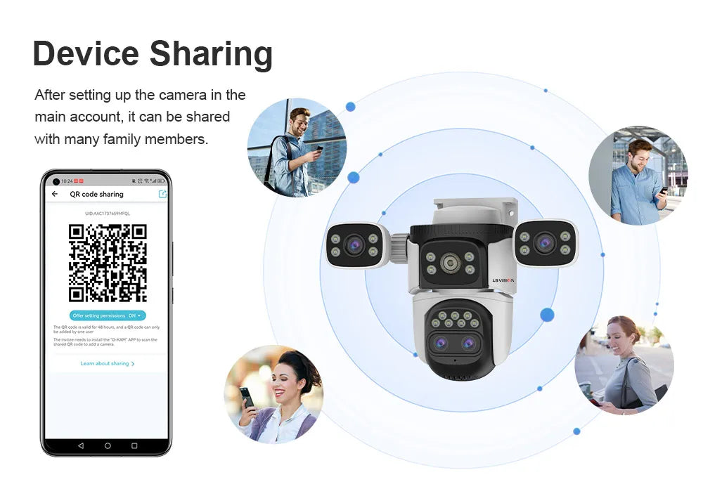 LS VISION Wireless WiFi Camera, 10K, 20MP, Outdoor, 10X Zoom, Four Lens, 720 ° PTZ, Automatic Tracking, Waterproof CCTV Cam