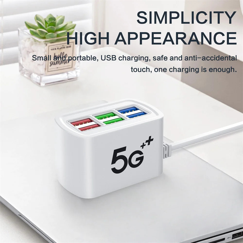 Universal 6 USB Charger Fast Charging Adapter Mobile Phone Power Strip with 1m Cable 6 USB HUB Charging Station For Home Office