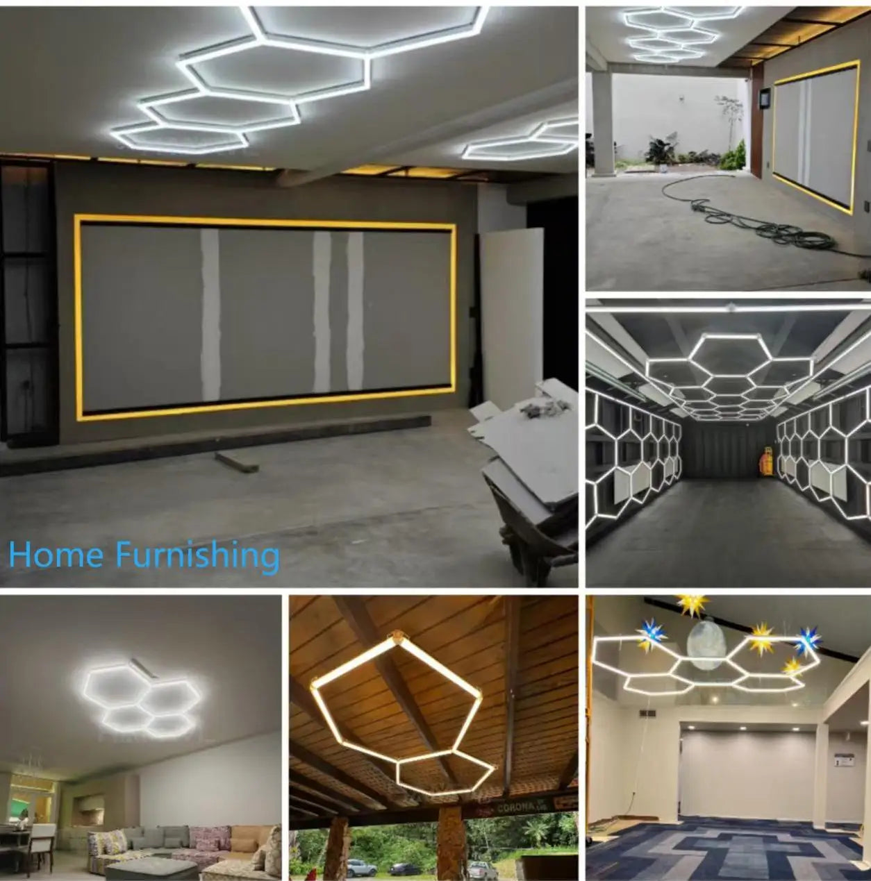 Garage Dimmable Hexagon LED Lighting RGB Color Change 3000-6000K Gym BarberShop Honeycomb Ceiling Lights Halloween Party Gaming