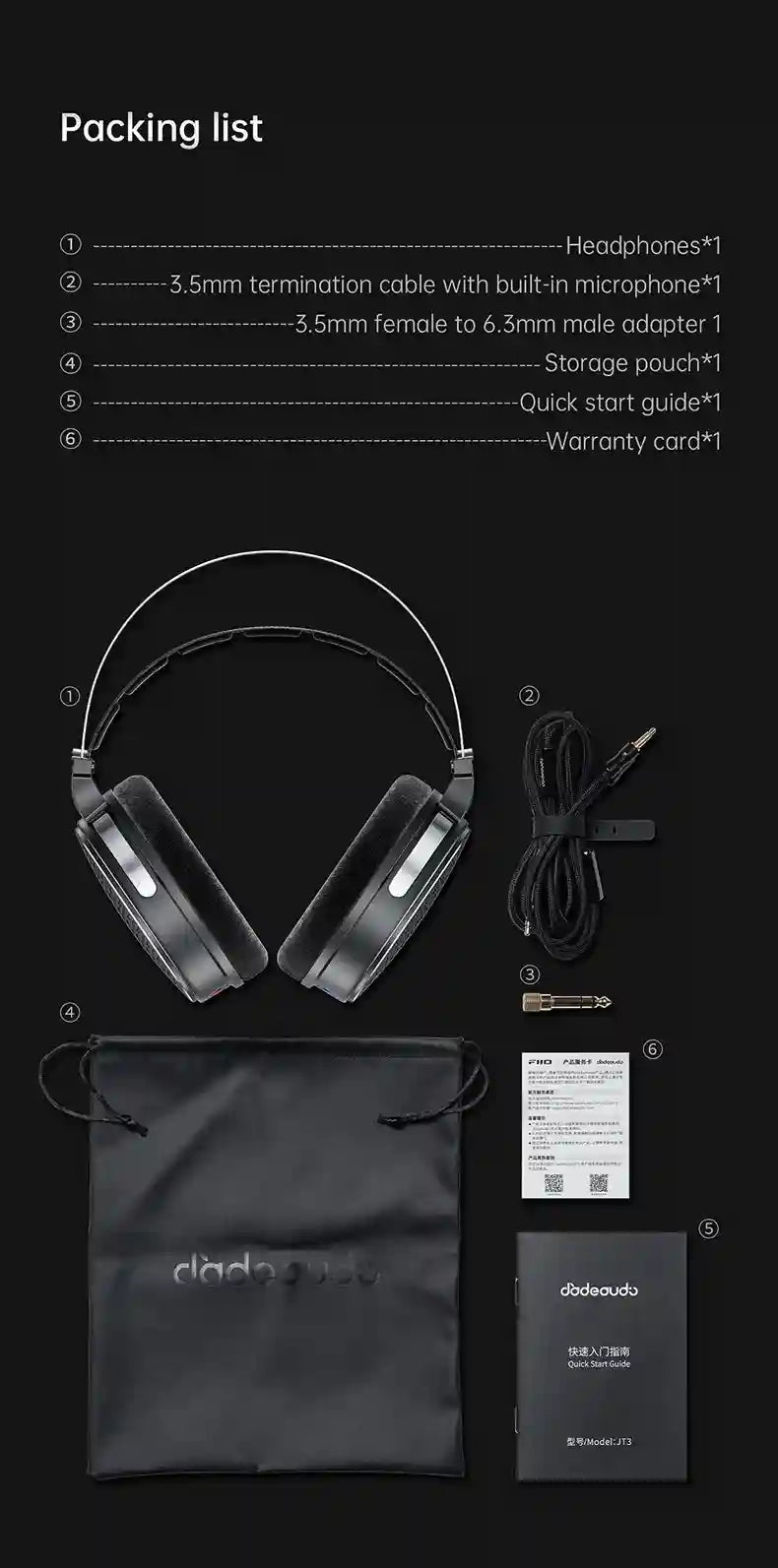 Open-Back Headphones 50mm Dynamic Driver with Detachable Mic - Tidesmit Tidesmit