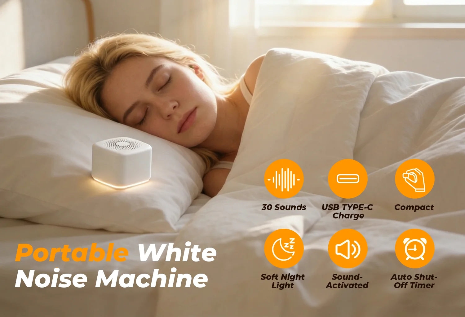 Mini Portable White Noise Machine for Travel Office Adult Sleep Rechargeable Night Light with 30 Sounds and Timer Birthday Gift