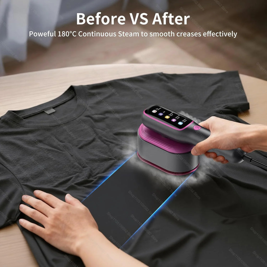 Tidesmit portable mini garment steamer showing compact design for travel and wet dry ironing versatility, side view