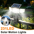 Solar Lights Outdoor 3 Heads Motion Sensor 231LED Security Flood Lights Waterproof with 3 Modes Wall Lamp for Garden Patio Yard