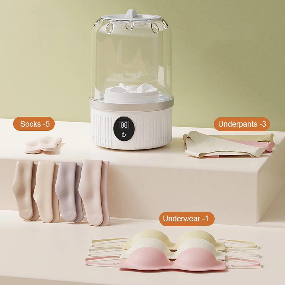 Tidesmit 1L portable mini underwear washer showing wireless rechargeable design for small laundry loads, angle 3