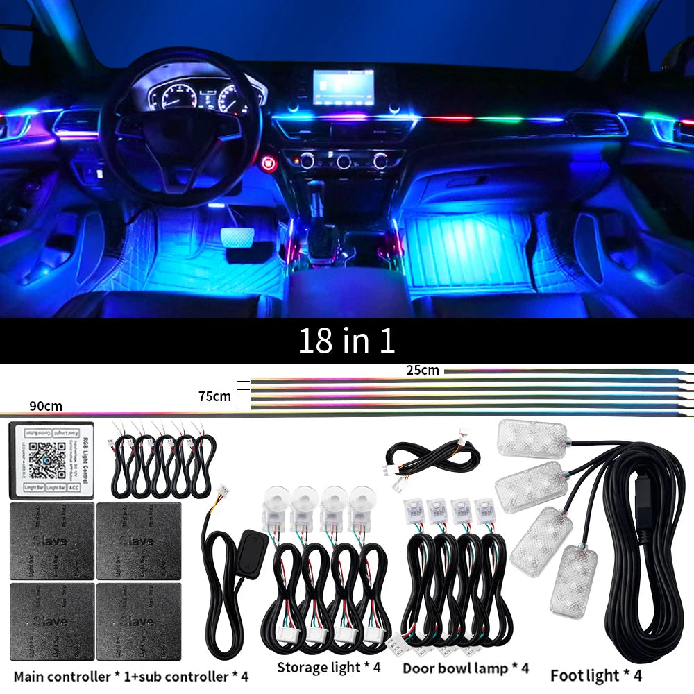 Tidesmit RGB LED Car Interior Ambient Light Strip Kit App Controlled Symphony90cm 18 in 1 Tidesmit