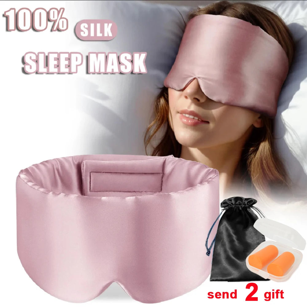 100% Mulberry Silk Sleep EyeMask+Sponge Earplugs,Sleep Mask Adjustable Headband Blocking Light Eyepatch for Travel&Nap Sleep