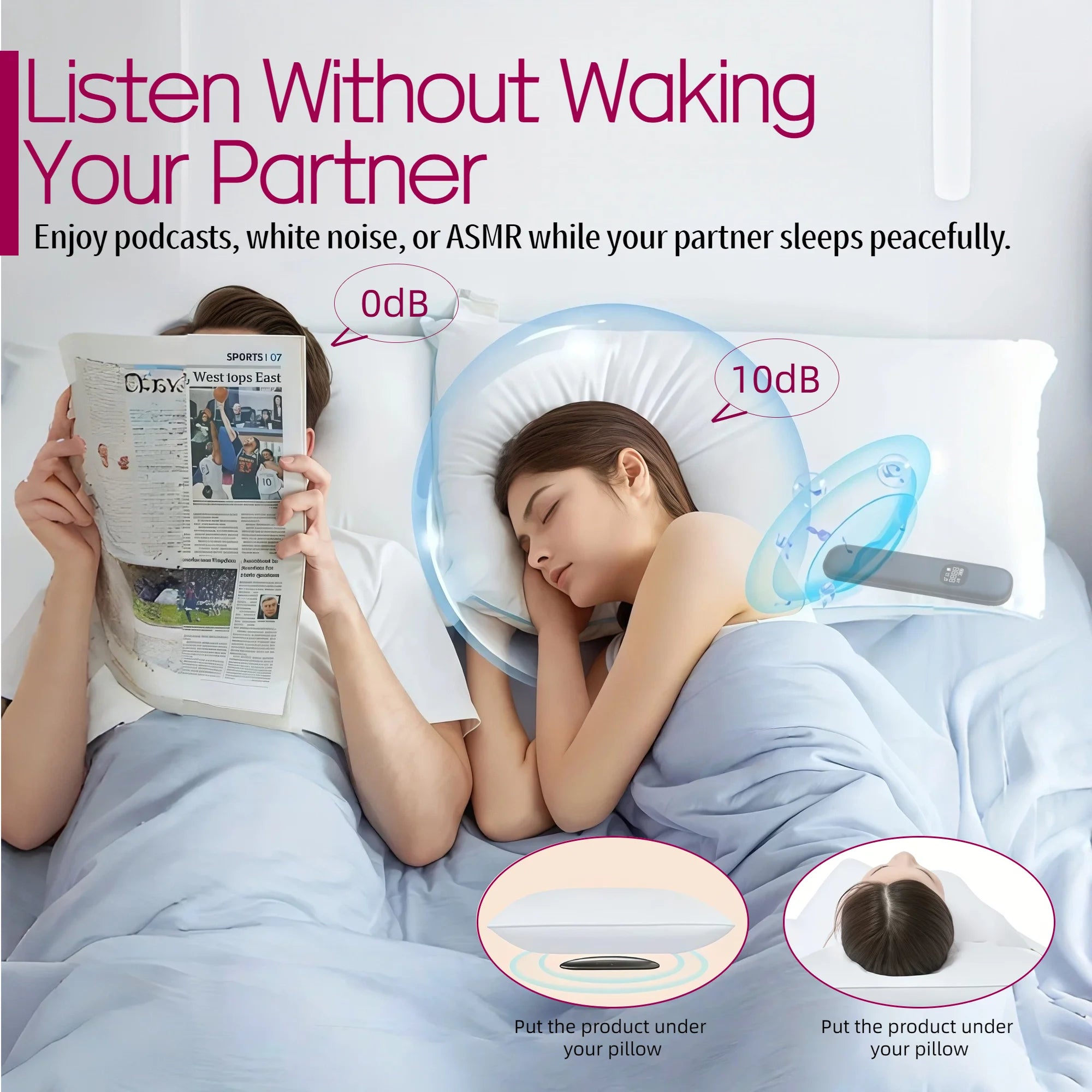 Bone Conduction Sleep Headphones Under Pillow Speaker Bluetooth 5.3 White Black Wireless Stereo Sound Headband