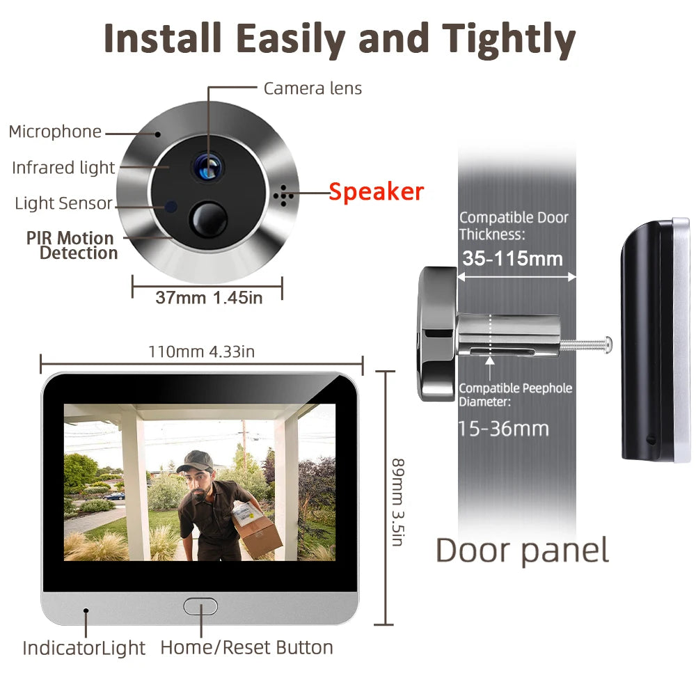 Tuya Smart Two Way Audio Door Eye Viewer With 3MP Camera Tuya 140 Degree Wide Angle Night Vision Video Door Phone Intercom
