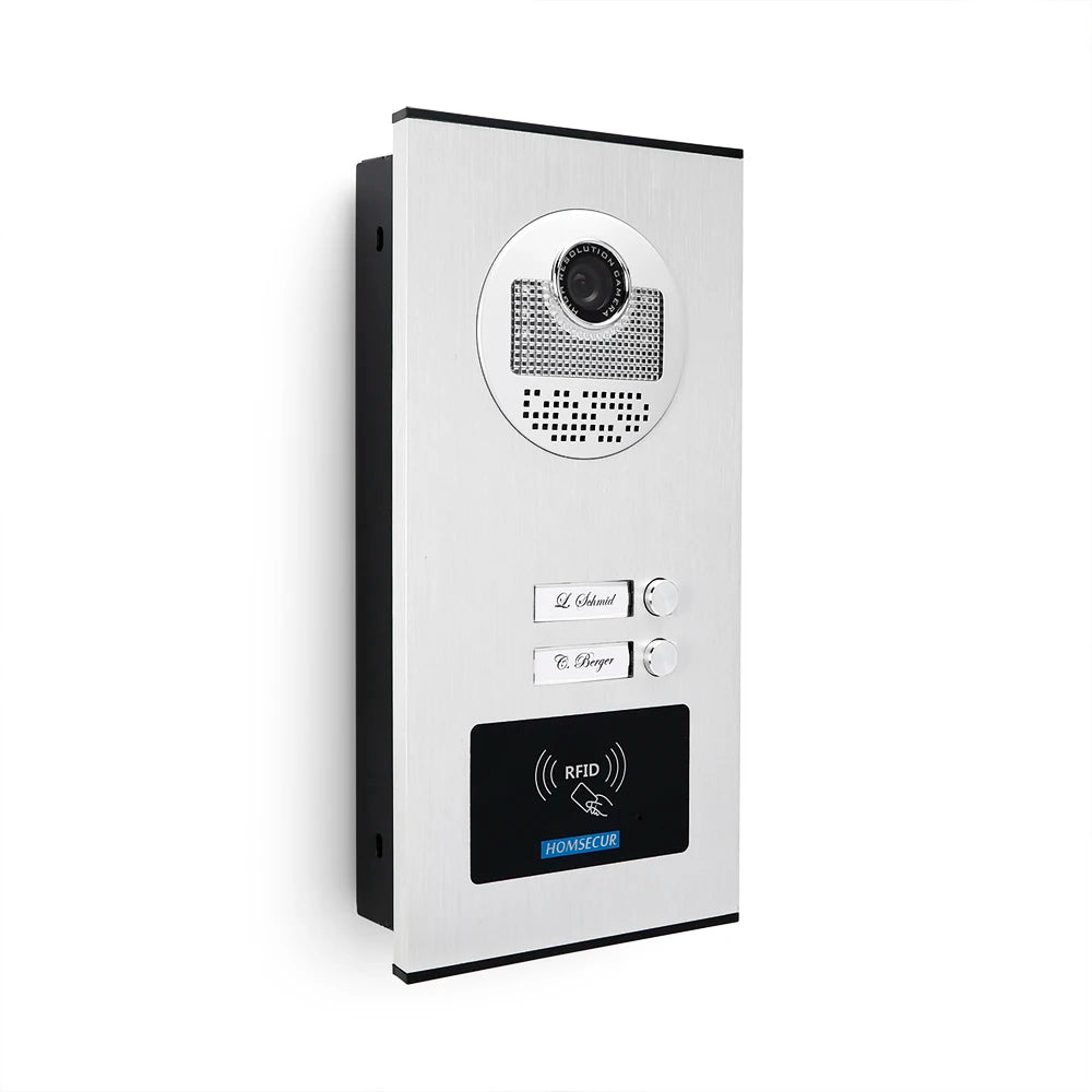 XC111-2 Flush Mount Outdoor Doorbell Camera 700TVL+20Pcs RFID Keyfobs for 4 Wire 2 Flats Video Door Phone Intercom Home Security