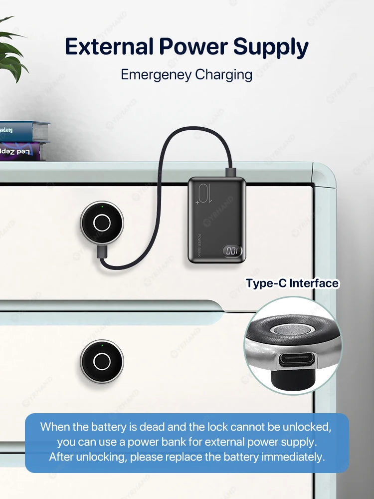 YRHAND Fingerprint Drawer fingerprint battery Cabinet lock Keyless electronic Smart wireless locker Lock for home and office