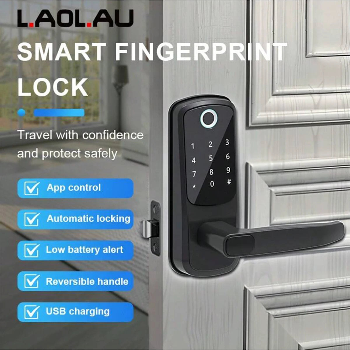 Wifi Smart Door Lock With APP/ Biometric Fingerprint / Password /Smart Card /Key Unlock/ USB Emergency Charger Electronic Lock