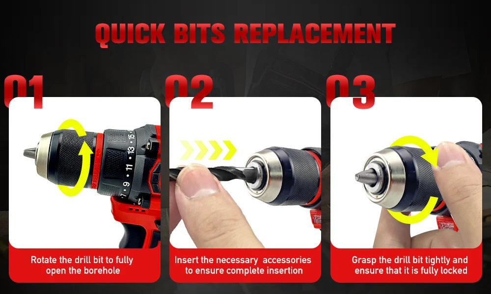 PXNBMB 16.8V 60NM Torque Brushless Electric Drill 10mm Metal Ratchet Chuck Cordless Drill Electric Screwdriver DIY Power Tools