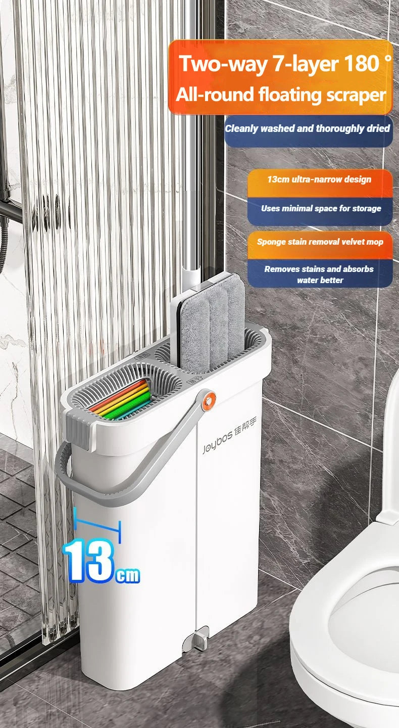Spin Flat Mop Combo Set With Bucket Joybos 33cm Wet Dry Floor Cleaning Scraper Barrel Mops Washable Microfiber Toilet Bathroom