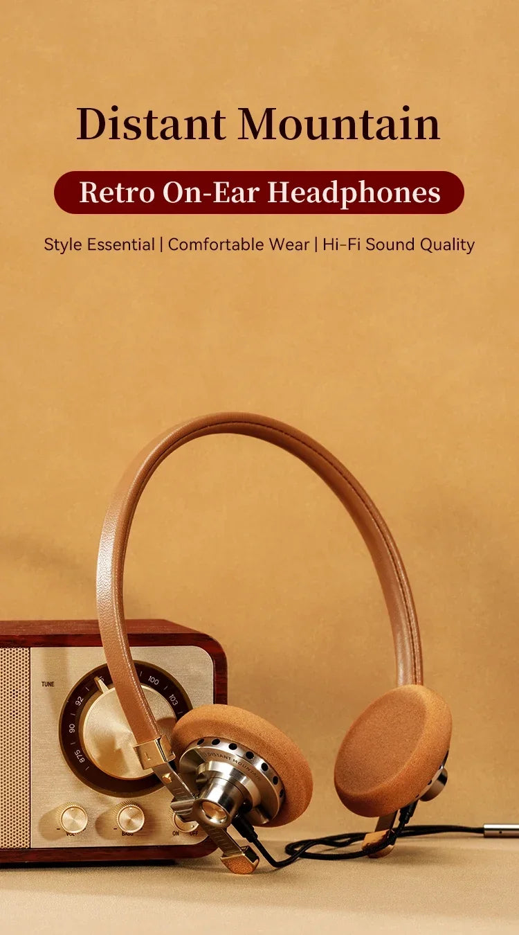 Vintage Over-Ear Wired Headphones with HiFi Metal Frame Tidesmit