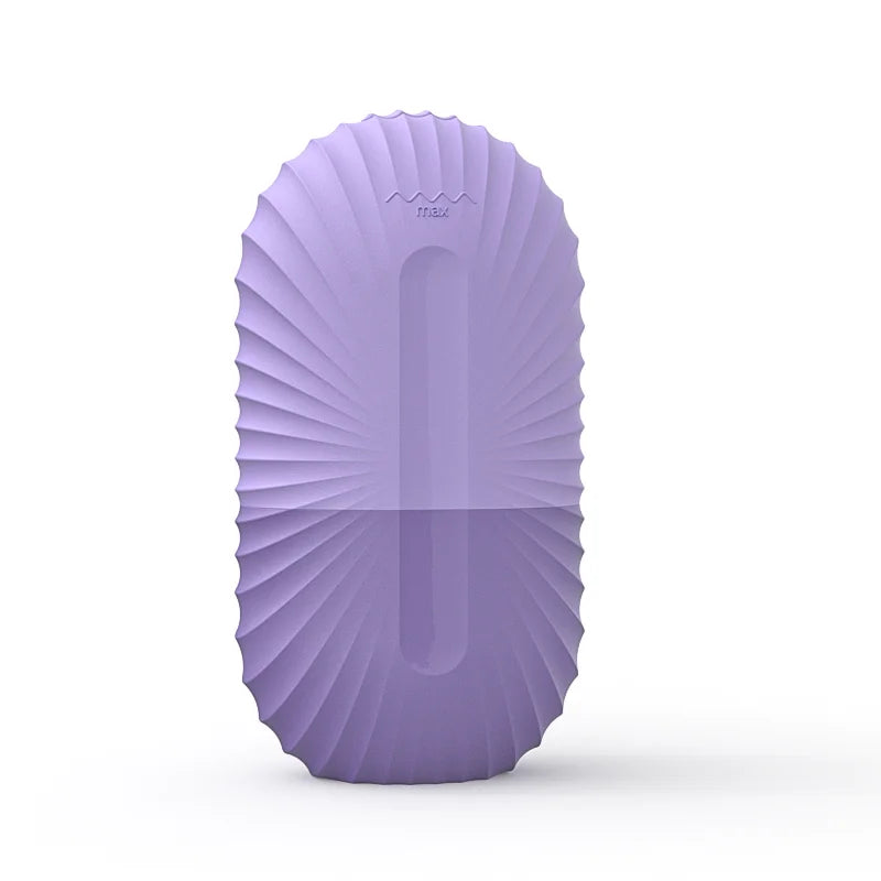 Light purple silicone facial ice roller mold with a fluted, oval design and a "max" fill indicator line.