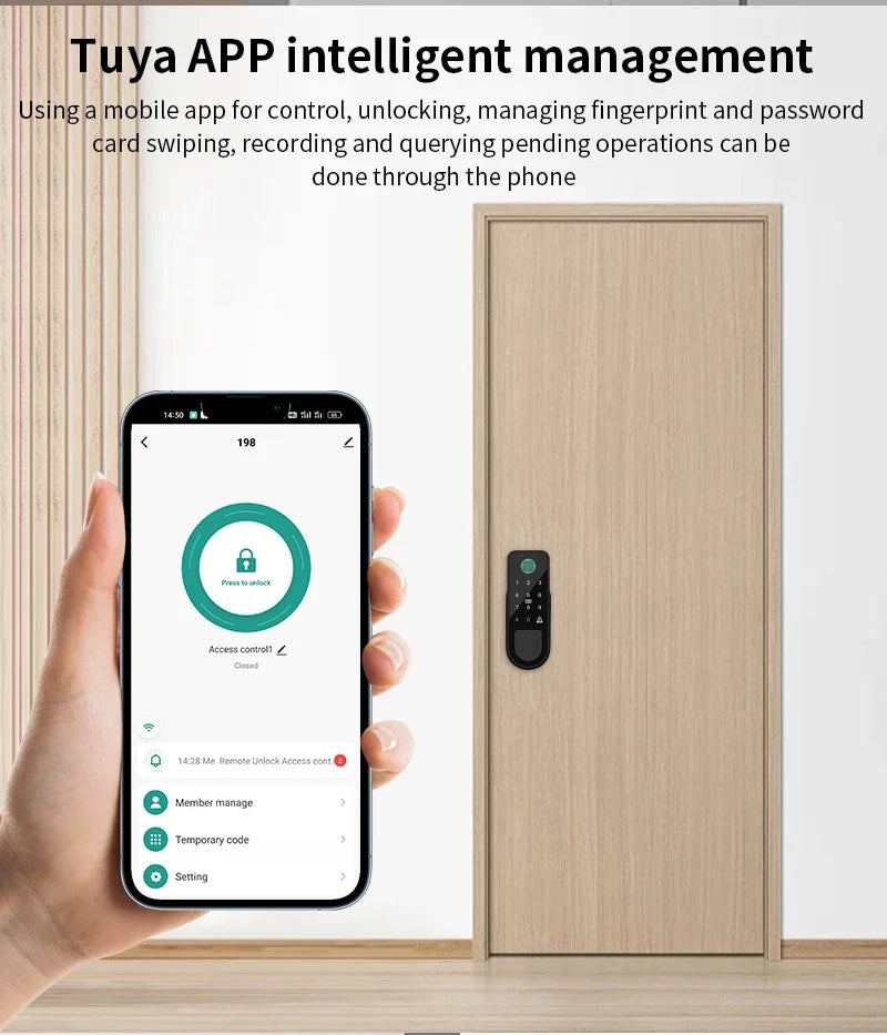 Bluetooth Tuya App Fingerprint Smart Door Lock Gate Password RFID Card Rim Bolt Lock Electronic Door Lock