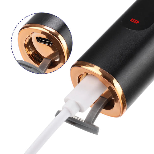 Electric tooth polisher AI toothbrush charging port side angle view with USB-C cable for tartar and plaque removal.
