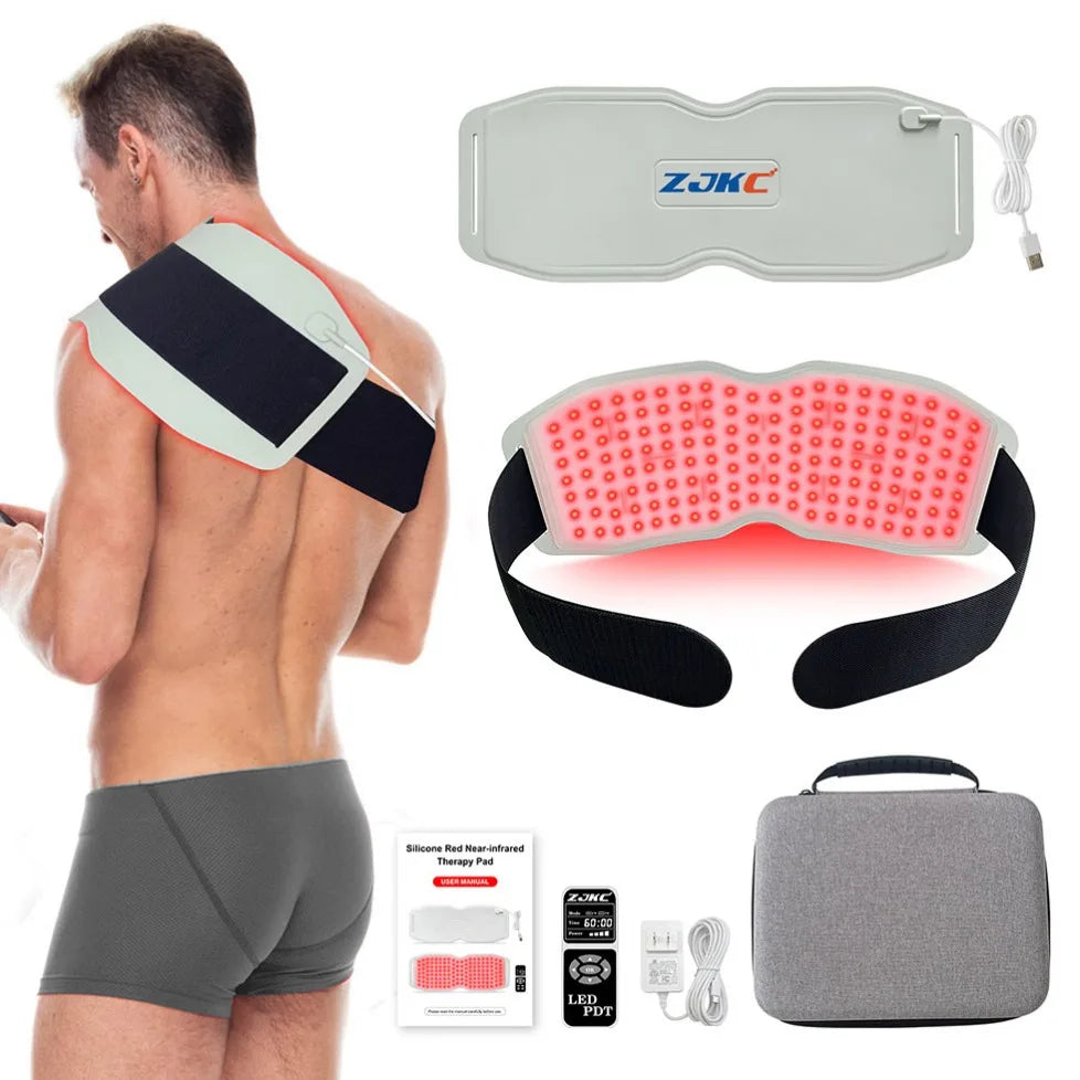 ZJKC 660nm 850nm 940nm Red Light Therapy Belt Near Infrared Phototherapy Wrap 450pcs LED Heating Pad for Full Body Pain Relief