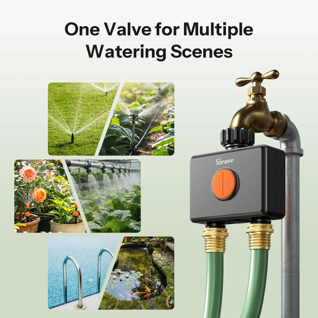 SONOFF Garden Watering Timers 2 Outlet Sprinkler Hydro DUO Dual-Channel Zigbee Smart Water Valve With Flow Meter SWV-ZF2E