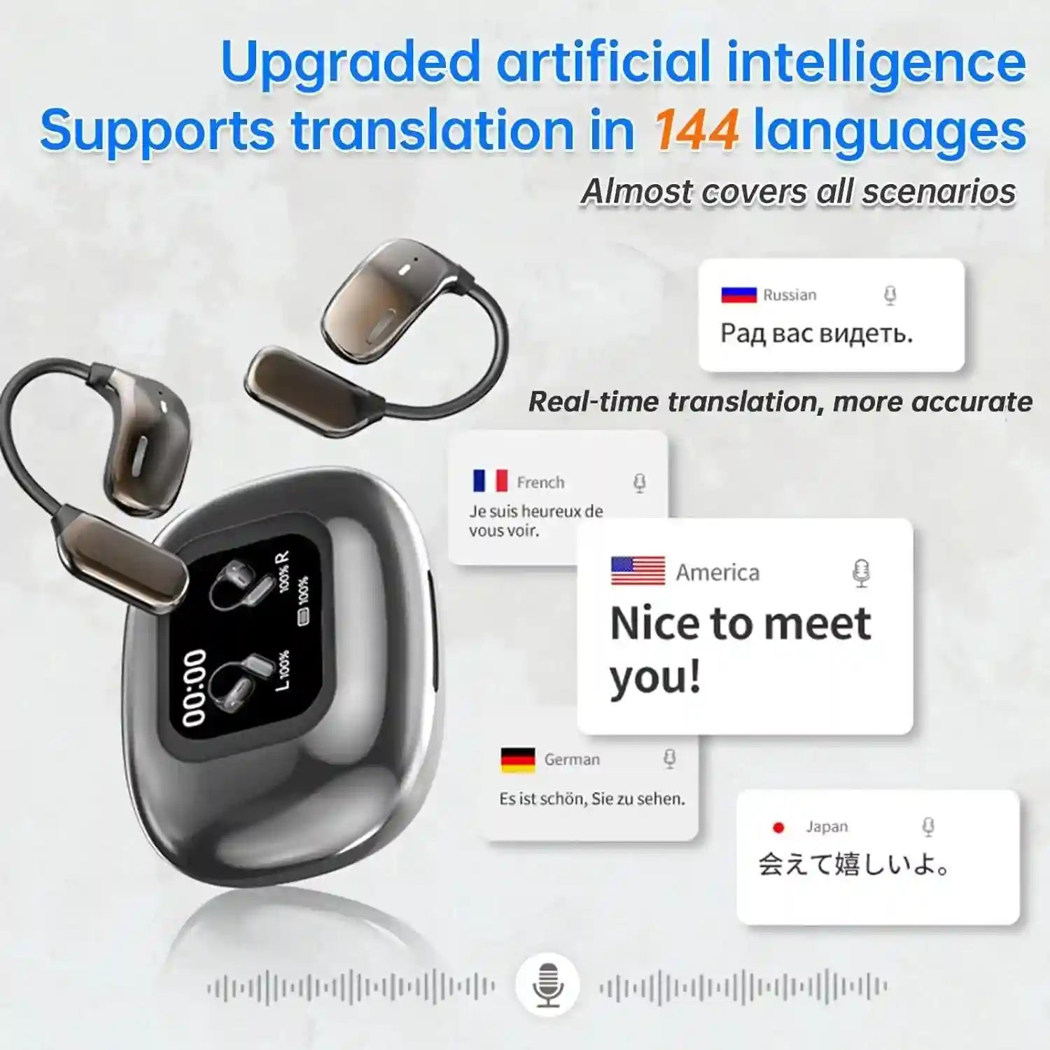 AI Language Translation Earbuds with LCD Touch Case - Tidesmit Tidesmit