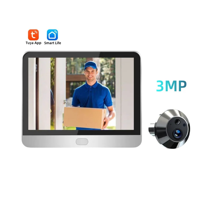 3MP smart display and outdoor peephole video camera with delivery scene