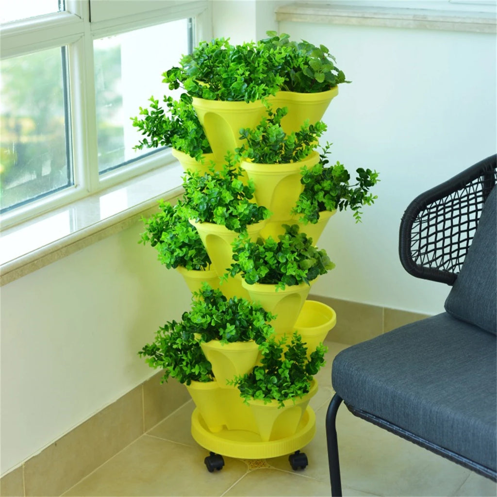Multi-Color Stackable Flower Pot Movable 3-Petal 4-Petal Strawberry Herbs Vertical Pot Three-Dimensional Planting Container 2Pcs