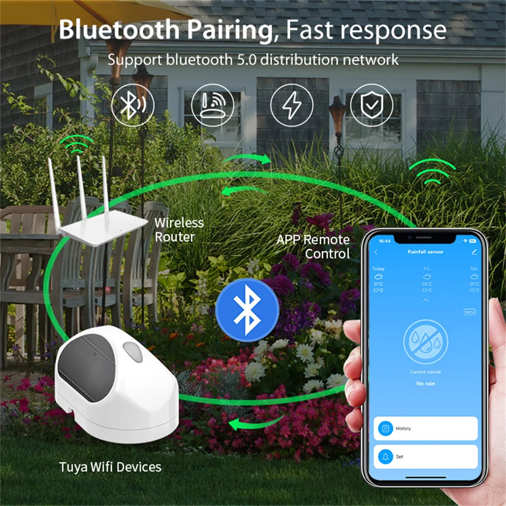 Tuya WiFi Rain Sensor Rainfall Duration Detection Outdoor Waterproof Battery Powered For Smart Life App Control Home Automation