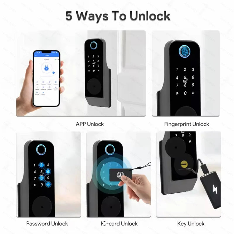 Tuya WiFi Smart Door Lock TTLock BLE APP Fingerprint Password IC Card Key One-Press Indoor Unlock IP66 Waterproof Gate Door Lock