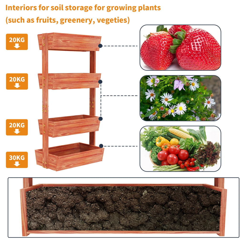 4-Tier Vertical Raised Planter Box Elevated Garden Bed Outdoor Wooden Herb Planter for Gardening And Plant Cultivation