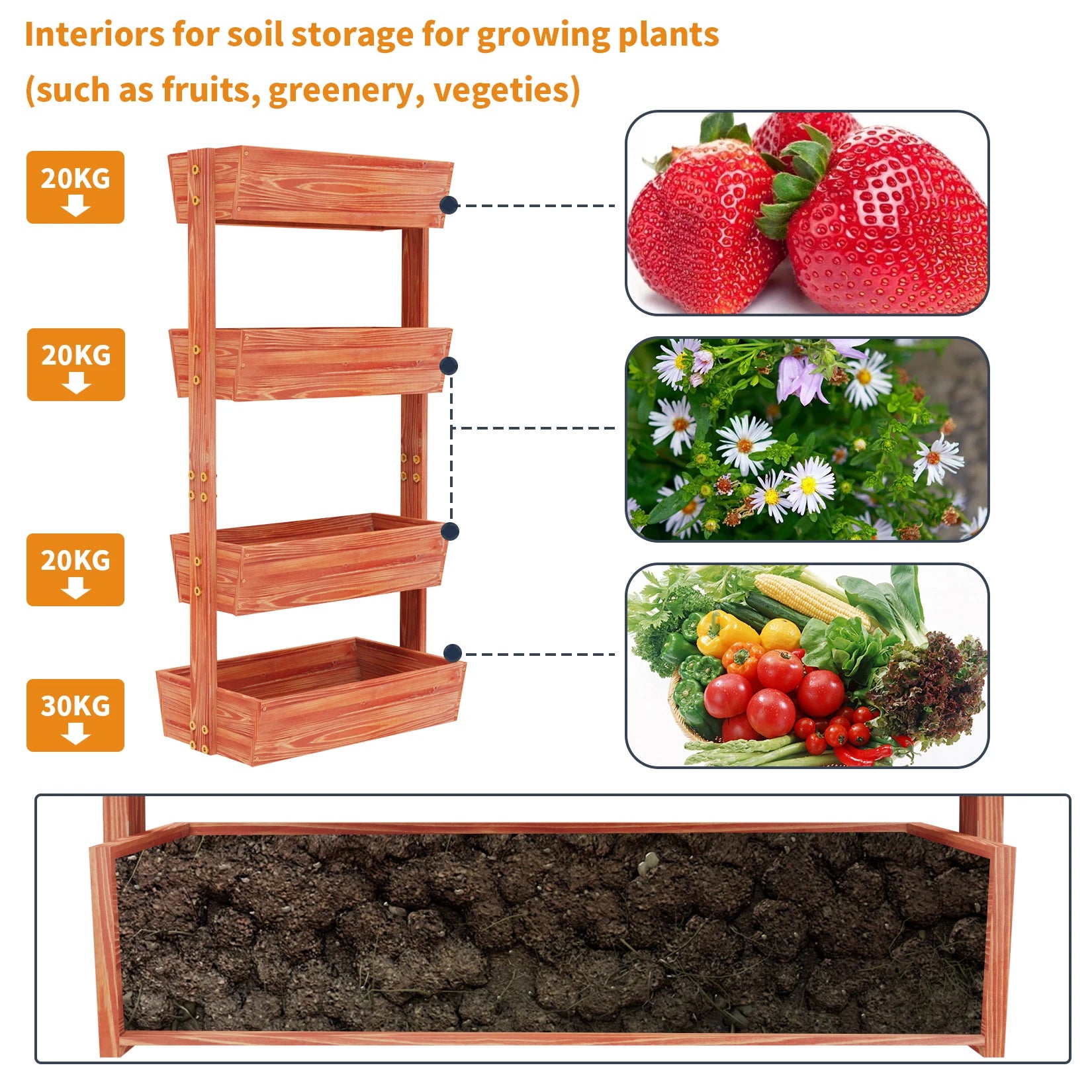 4-Tier Vertical Raised Planter Box Elevated Garden Bed Outdoor Wooden Herb Planter for Gardening And Plant Cultivation
