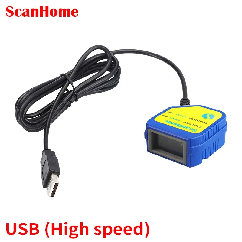 Blue USB 1D/2D barcode scanner module with black cable and scanning window