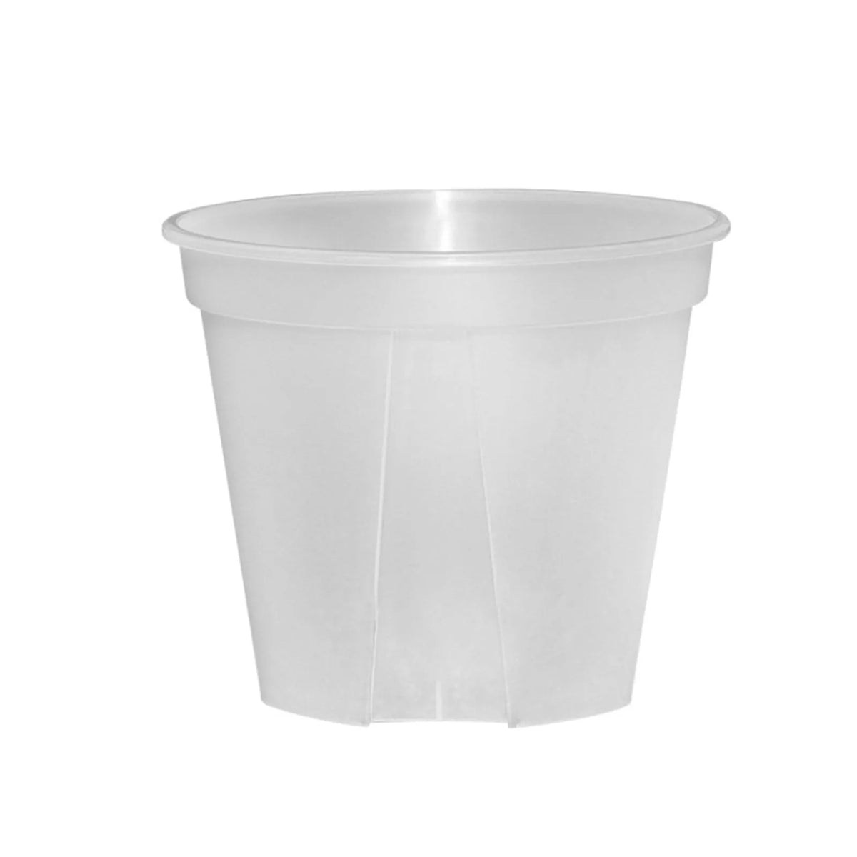 White round resin planter pot with straight sides and flat top rim