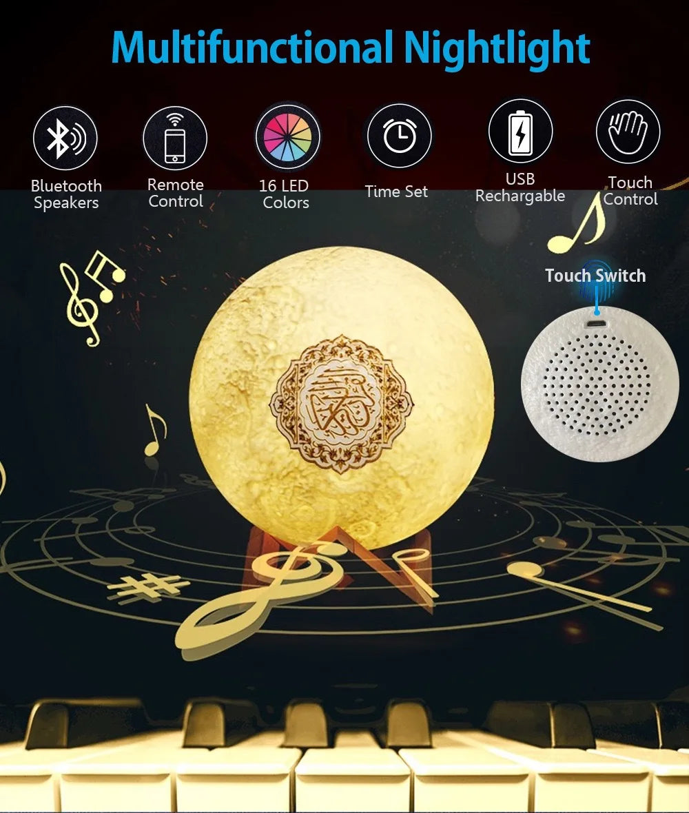 Bright Lamp Quran Islam Arab Muslim Koran Azan Wireless Bluetooth Speaker Portable Night Light Holy Ramadan Islamic Arabic Mp3
