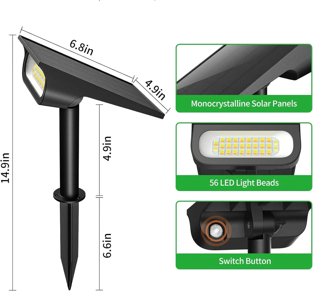 Intelamp Solar Spotlights 4000Mah 3 Color Modes Outdoor Solar Light Garden Lights for Landscape Pathway Yard Patio Garage Driveway Tree