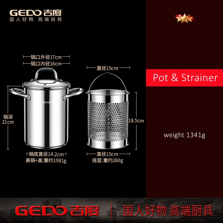 LFGB Certificated Pure 304 Stainless Steel Deep Fryer Oil Save Potato Chip Frying Pot Vegetable Noodle Stewing Pot with Strainer