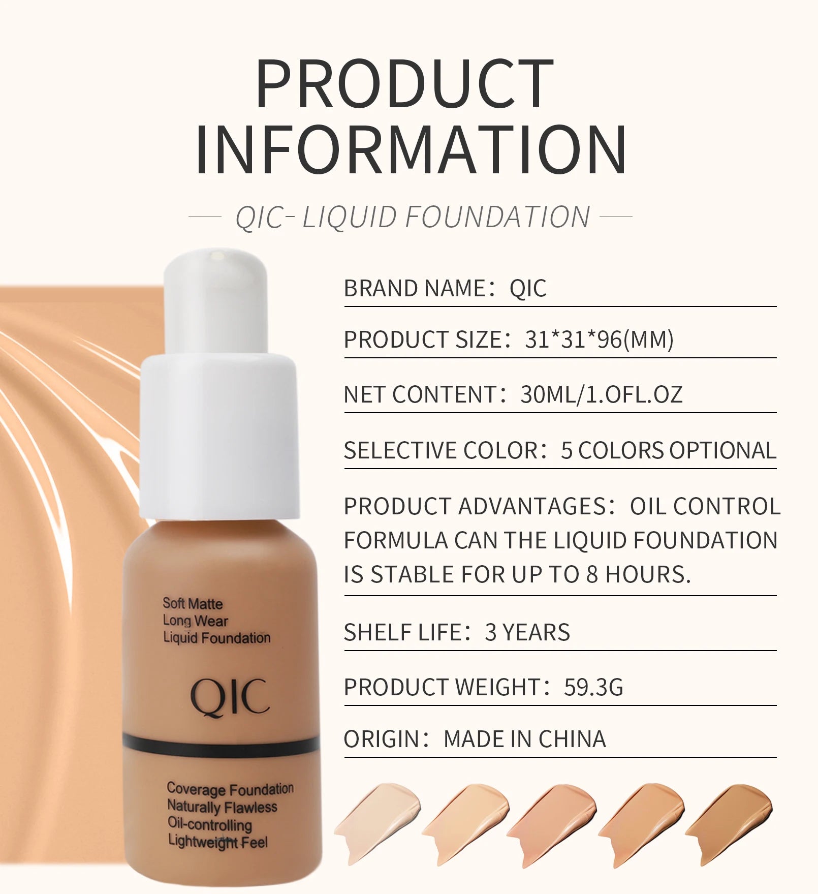 Tidesmit long lasting matte liquid foundation swatch showing oil-control waterproof face makeup texture