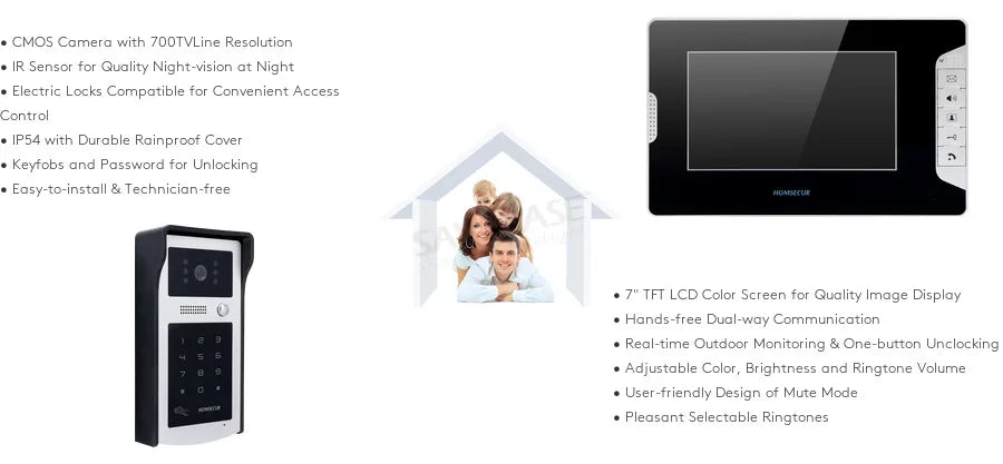 Modern 7" Monitor Video Intercom Doorbell System 2-Way Audio IR Night Vision Camera Security Monitor 1-to-1 Kit for Apartment