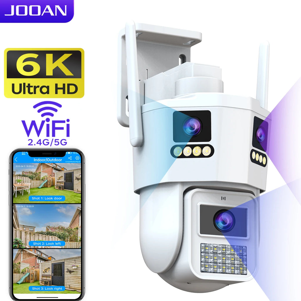 JOOAN 6K Three Lens PTZ IP Camera Outdoor Three Screen 5G WiFi Ai Tracking IP66 Waterproof CCTV Video Security Camera