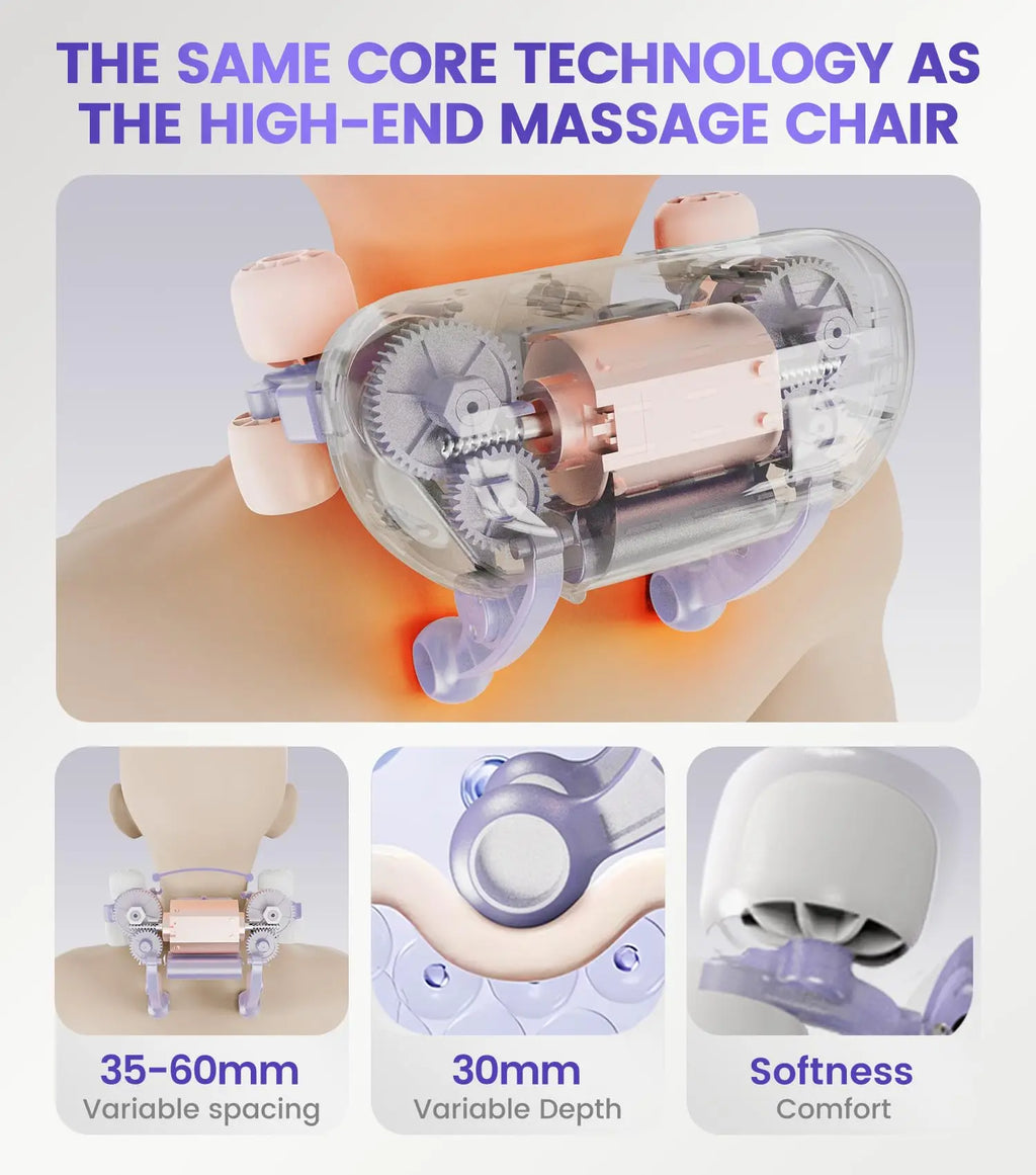 Electric Neck Massager with Heat Therapy - Purple Tidesmit Wellness Device Massage Cushion Tidesmit