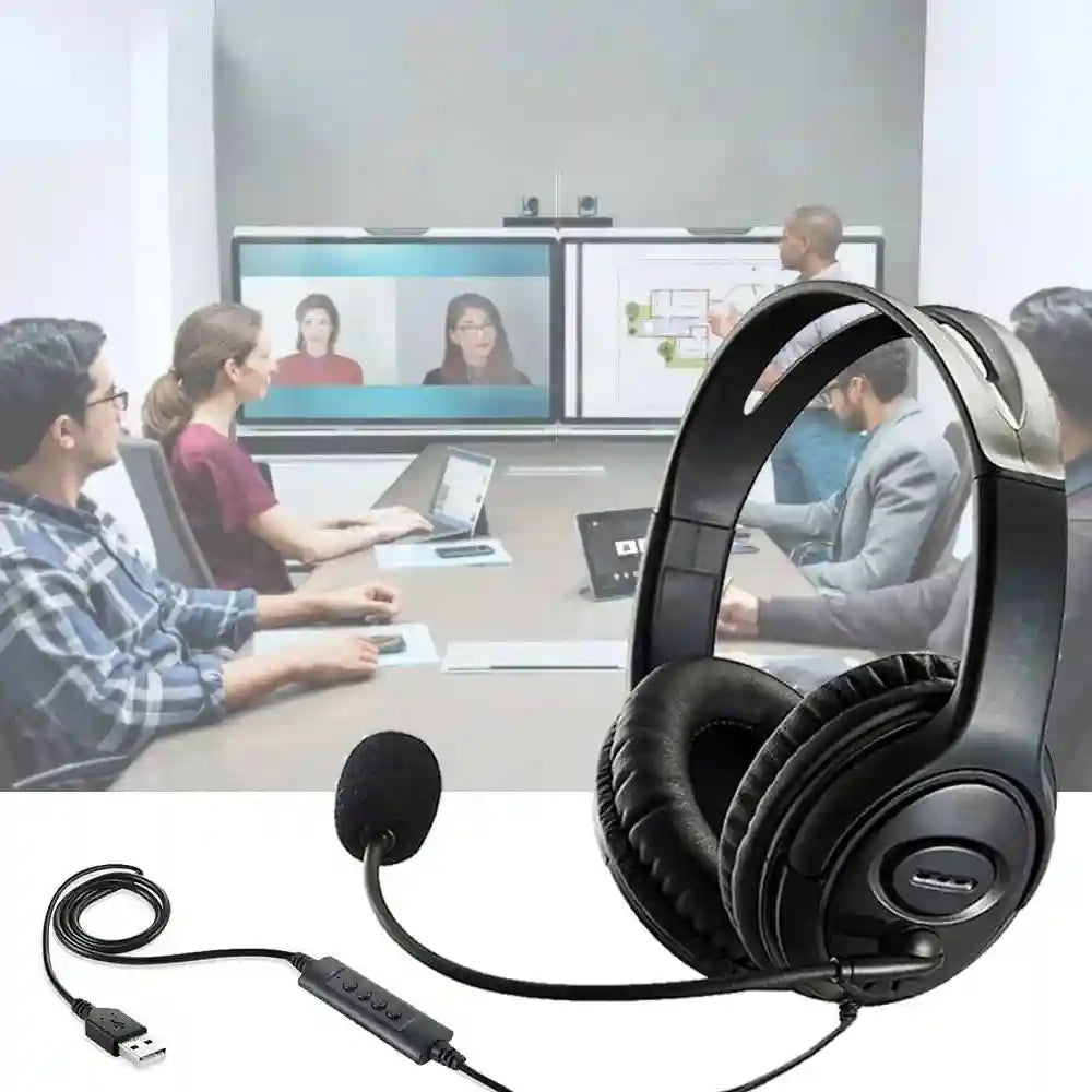 USB Wired Headset with Noise Cancelling Mic for PC - Black Tidesmit