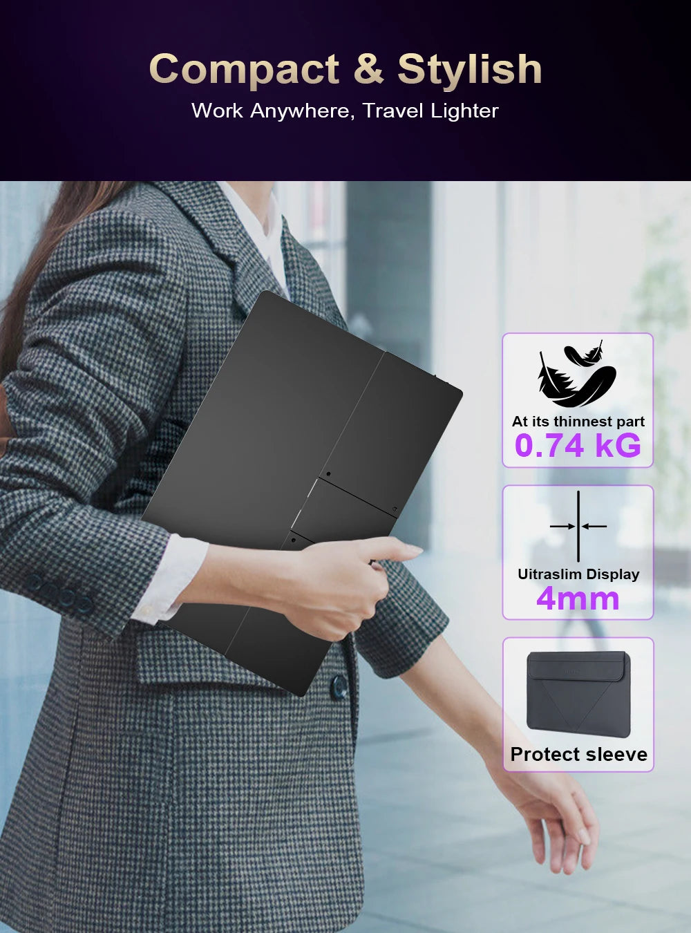 Uperfect 15.6" 4K OLED Screen Portable Monitor 100% DCI-P3 Display 1MS Eye Care PC 60hz For Laptop Mac NUC Mini PC VESA LS Stand