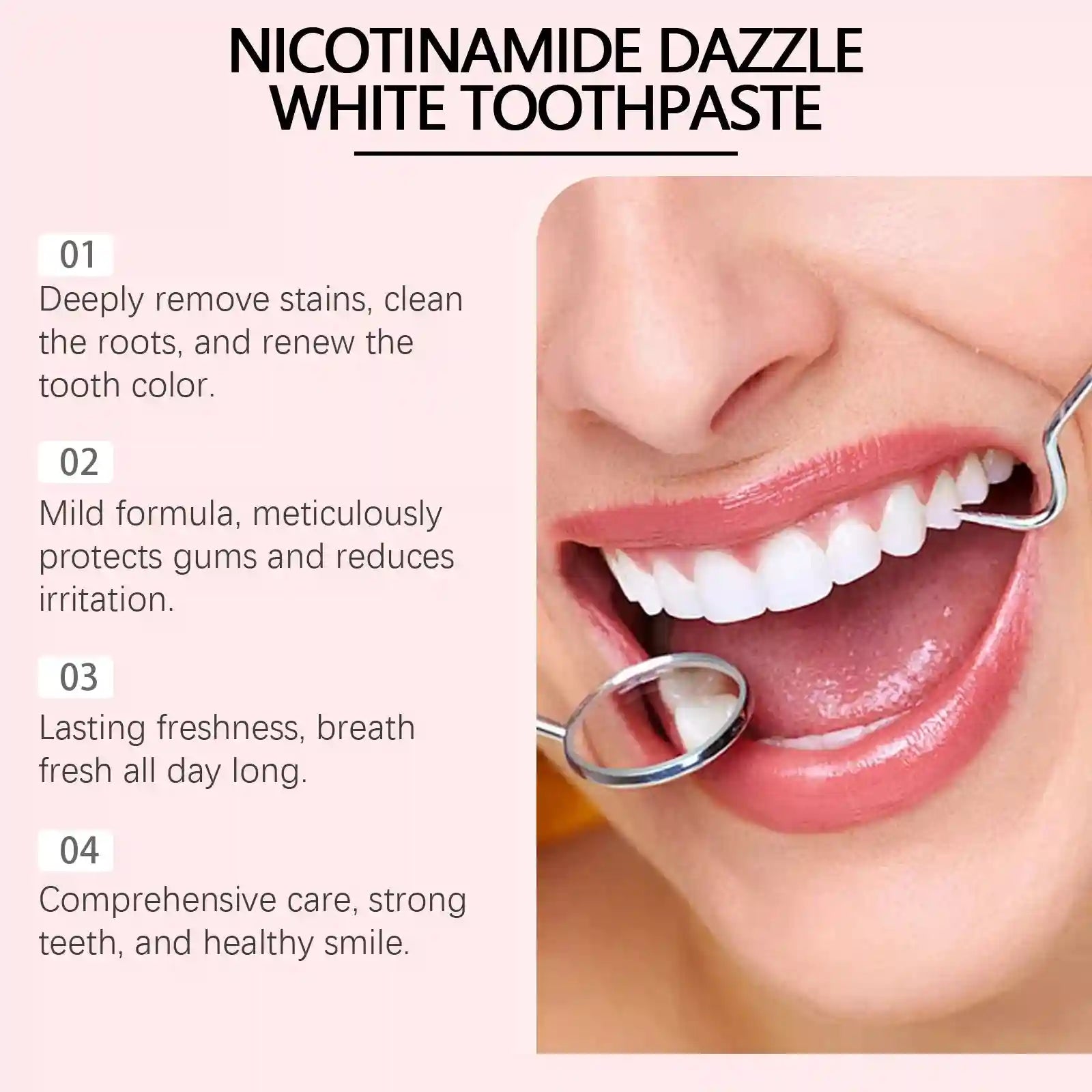 Tidesmit Niacinamide teeth whitening toothpaste for stain removal, plaque reduction, and fresh breath.