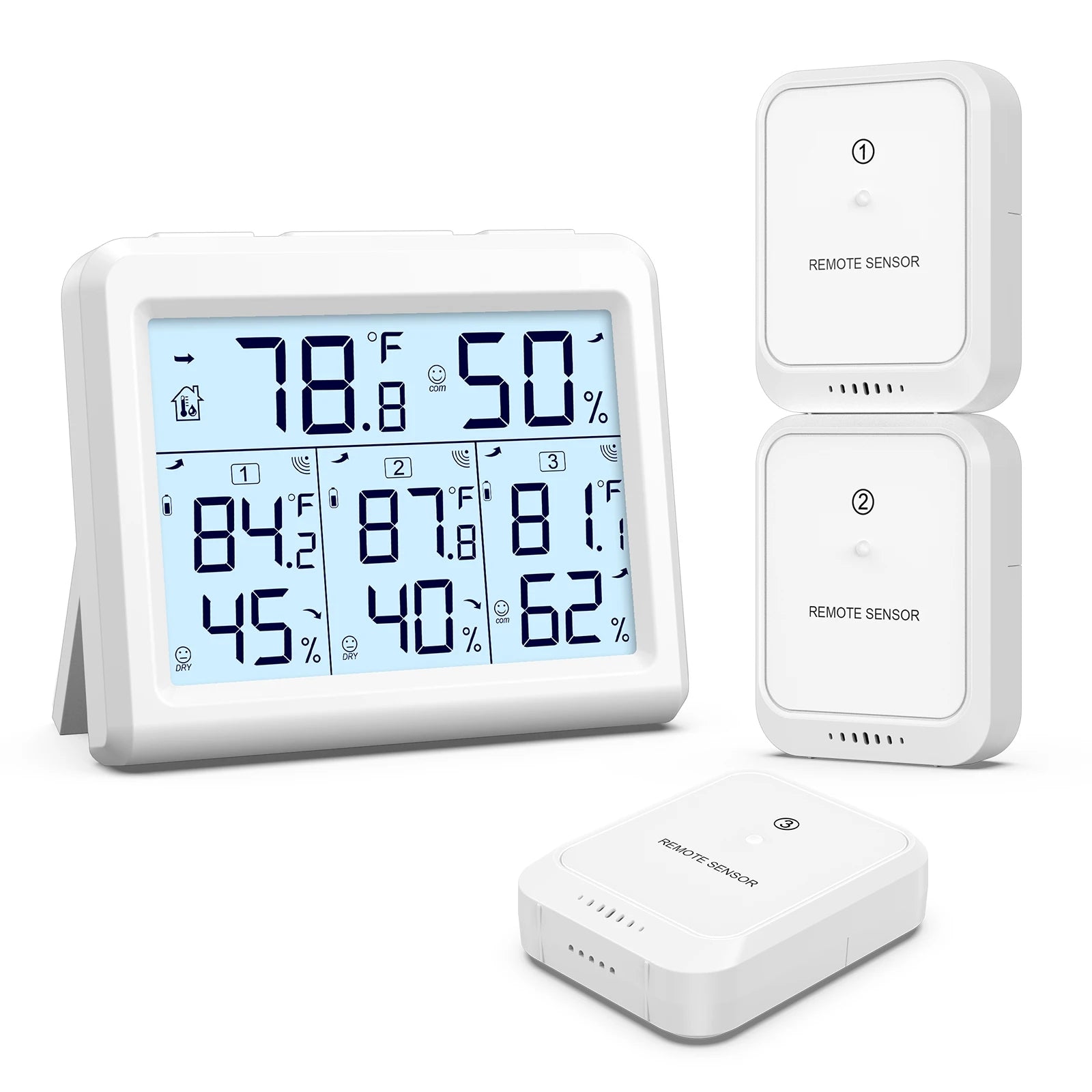 ORIA Indoor Thermometer Digital Hygrometer Wireless Temperature and Humidity Gauge Monitor with 3 Sensor for Home Office Bedroom